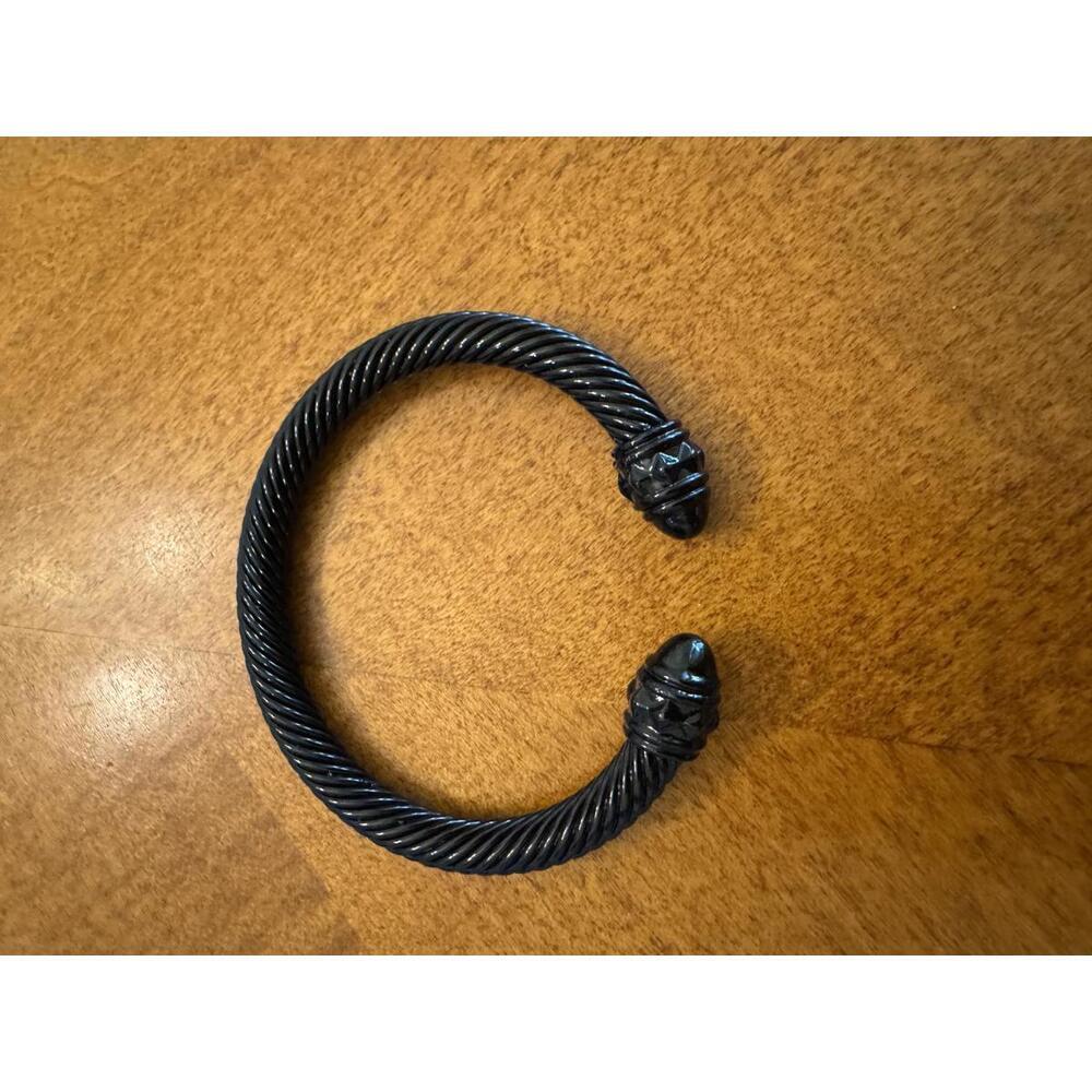 Black Twisted Rope Open Cuff Bracelet